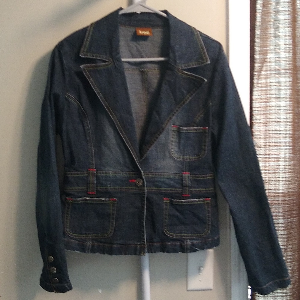 Lee Denim Jean Jacket with Red and Yellow Stitching preloved